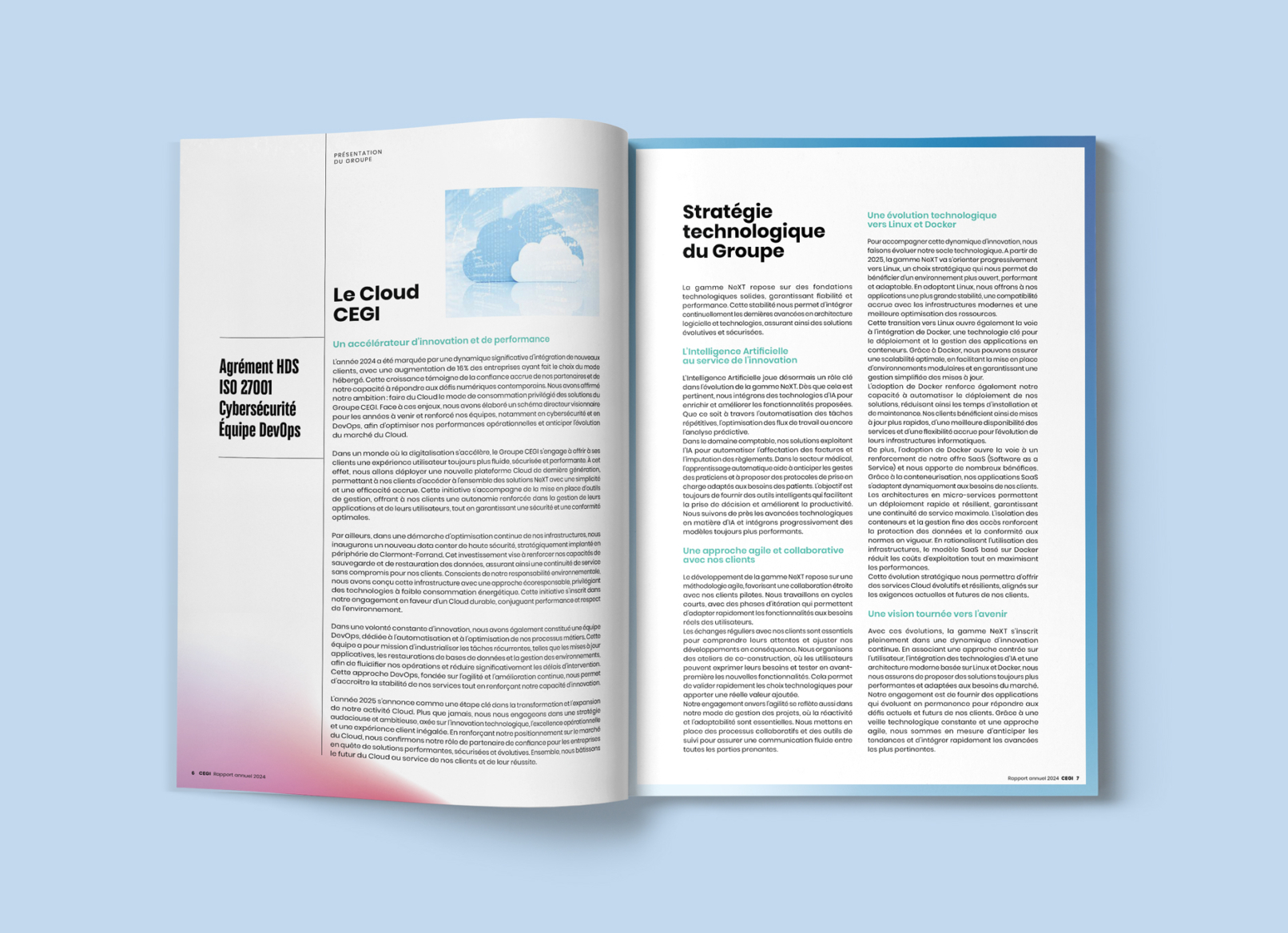 Mise en page intérieur rapport annuel Cegi design graphique direction artistique édition corporate mise en page