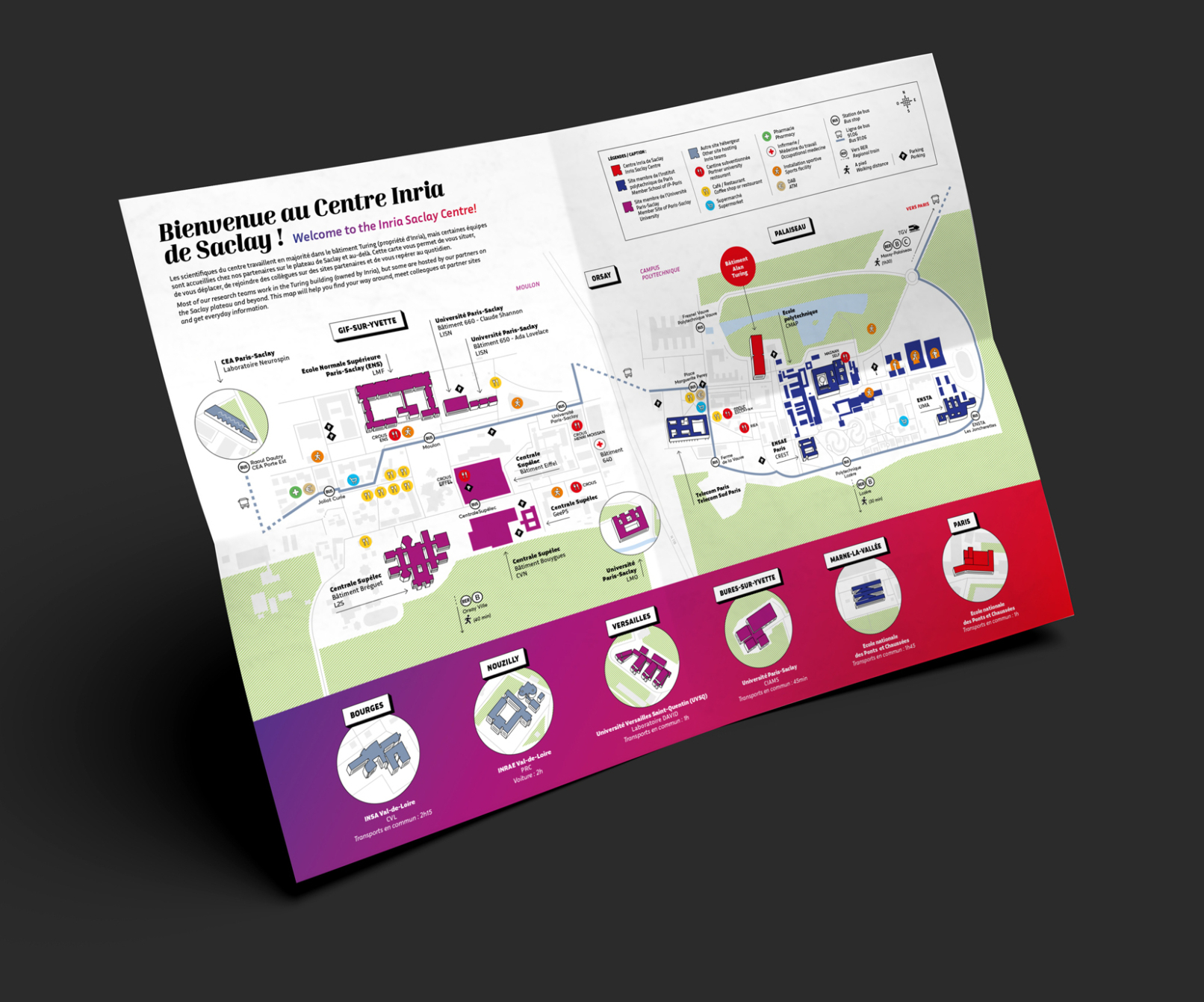 livret accueil Inria Paris Saclay carte cartographie illustration légendes site design graphique